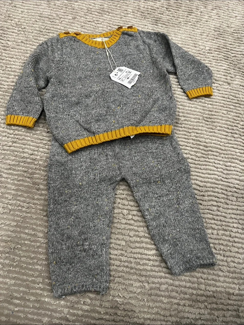 Zara Grey Sweater with Mustard Trim Set